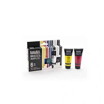 Abbildung von Liquitex 3699394 Basics Acrylfarbe, monopigmentierte Künstlerpigmente, lichtecht, mittlere Viskosität, seidenglänzender Finish 6 Farben Set a 22ml, in 22 Ml Tuben, Acrylfarben