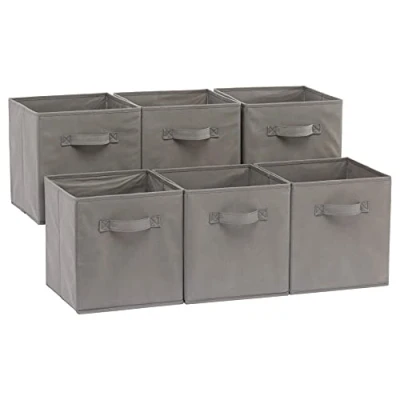 Abbildung von Amazon Basics Zusammenklappbarer Aufbewahrungswürfel/Organizer aus Stoff mit Griffen, 6 Stück, Einfarbig Grau, 26,6 x 27,9 cm