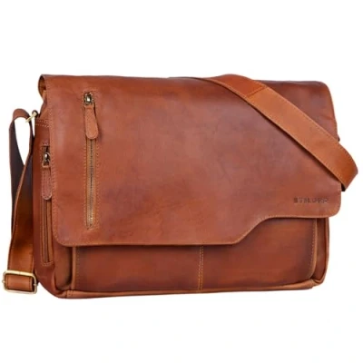 Abbildung von STILORD Ledertasche für Herren cognac Aktentasche mit 15.6 Zoll Laptopfach Frauen &amp; Männer Business Tasche Office, Uni Büro Umhängetasche &#039;Marlon&#039;