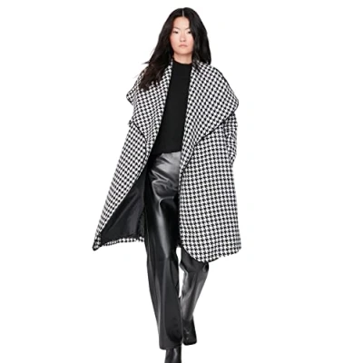 Abbildung von Trendyol Damen Regular Morgenmantel Houndstooth Pattern Webstoff Mantel Coat, Schwarz/Weiß, 34 EU