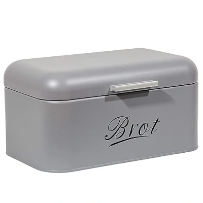 Abbildung von Theo&amp;Cleo Brotkasten mit Deckel, Großer Knäckebrot Box aus Metall, Brotaufbewahrungsbox Bread Box, Brot und Kekse Lange Aufbewahren Trocken Halten, Retro Design Grau