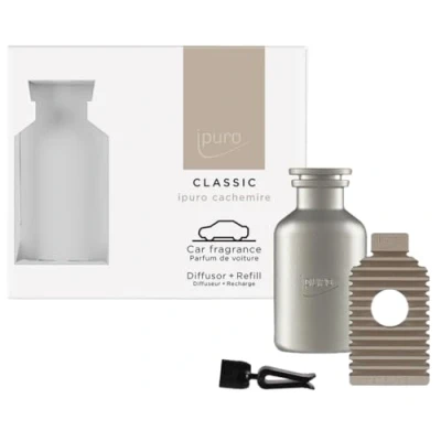 Abbildung von ipuro Classic Autoduft Clip Set Autostecker Silber + Cachemire Refill Autodiffusor für Lüftungsschlitze wiederverwendbar &amp; austauschbar Warmer Duft mit Rose, Zedernholz, Johannisbeere Amber