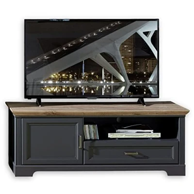 Abbildung von Stella Trading JASMIN TV Lowboard in Artisan Eiche Optik, Graphit Schrank mit Schublade und viel Stauraum für Ihr Wohnzimmer im Landhausstil 143 x 54 51 cm (B/H/T)