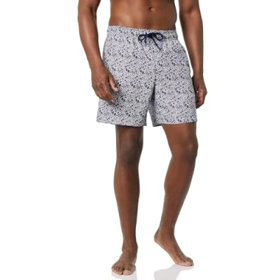 Abbildung von Amazon Essentials Herren 18cm Badehose mit Netzfutter, Taschen und Kordelzugverschluss, Marineblau Weiß Streublumen, L