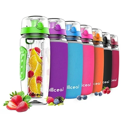 Abbildung von willceal Wasserflasche mit Fruchteinsatz 1L Hochwertig und beständig Groß, BPA frei, aus Tritan Aufklappbarer Deckel Tragegriff Auslaufsicheres Design