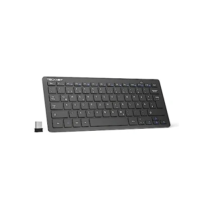 Abbildung von TECKNET Slim Kabellose Tastatur, Deutsches Layout, 78 Tasten Mini Wireless Tastatur mit Nano USB Empfänger für Windows/Chrome OS Smart TV Schwarz