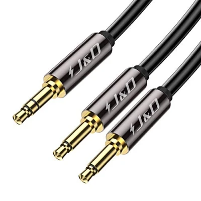 Abbildung von J&amp;D Vergoldetes Kupfergehäuse, strapazierfähig, 3,5 mm TRS Stecker auf Dual 1/8 Zoll TS Stecker, Flugzeug Flugkabel für Kopfhörer