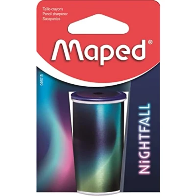 Abbildung von Maped Bleistiftspitzer aus Metall mit 1 Loch für Standardbleistifte Anspitzer Tank Motiv Nightfall recycelbare Verpackung 046015 Blau