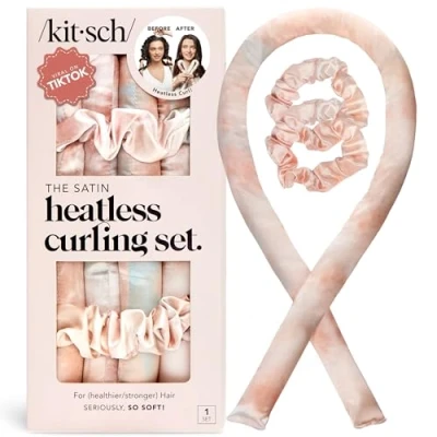 Abbildung von Kitsch Satin Heatless Curling Set Lockenwickler Stirnband für Kurzes &amp; Langes Haar über Nacht, locken Curls Band, Lockenband, ohne hitze Sunset