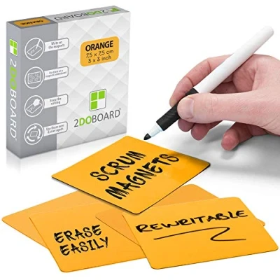 Abbildung von 2DOBOARD Beschreibbare Magnete 7,5 x cm Orange 25 Stück Kanban Magnete, Scrum Magnetische Karten oder Magnetstreifen beschreibbar für Whiteboard und Kühlschrank (Orange)