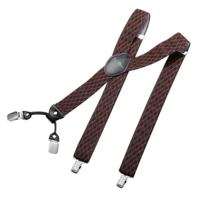 Abbildung von DonDon Hosenträger Herren breit 3,5 cm mit 4 Clips extra stark in Y Form elastisch und längenverstellbar, Raute Braun