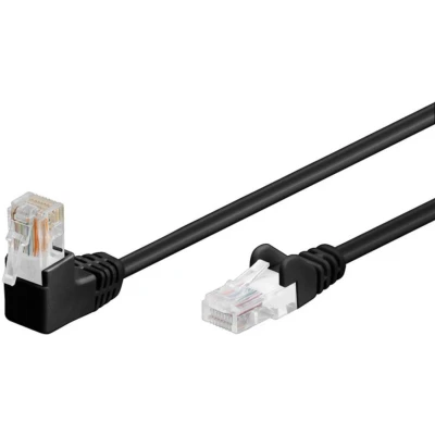 Abbildung von Goobay 94173 Cat 5E Patchkabel 1x 90 gewinkelt, U/UTP, schwarz, CCA Kupfergemisch, RJ45 Stecker (8P8C), 3 Meter