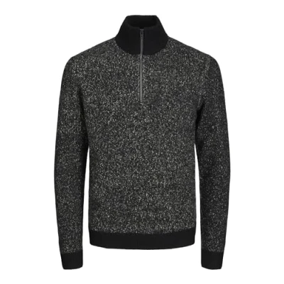 Abbildung von Jack &amp; Jones Jcospace HALF ZIP Strickpullover, Herren, Größe: Medium, Black pattern/peyote neps