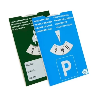 Abbildung von Parkscheibe für E Auto, 2 Stück, 2in1 mit Ladedauer, aus Papier, Parkuhr Ladesäule, Auto und Plug In Hybrid, Parking Disc Blue, Parkscheiben, Parkkarte, blaue Papier Park Scheibe Karte