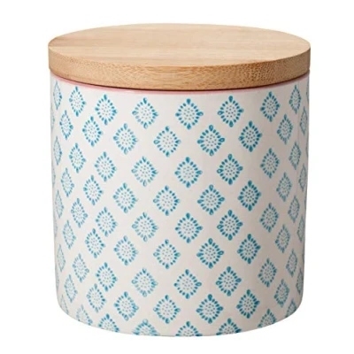 Abbildung von Bloomingville Dose Patrizia Aufbewahrung Behälter Topf Pott luftdicht Ø 10 x H cm, blau, Keramik, Bambus, fasst ca. 400 ml