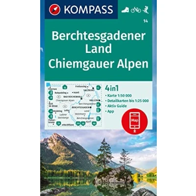 Abbildung von KOMPASS Wanderkarte 14 Berchtesgadener Land, Chiemgauer Alpen 1:50.000: 4in1 mit Aktiv Guide und 1:25000 Karten, inklusive Kartenbereich ... in der App. Fahrradfahren. Skitouren.