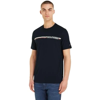 Abbildung von Tommy Hilfiger Monotype Chest Stripe TEE Tshirt print, Herren, Größe: Small, Desert sky