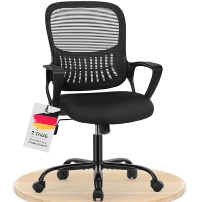 Abbildung von DUMOS Bürostuhl Ergonomisch, Schreibtischstuhl mit Lendenwirbelstütze, Drehstuhl Armlehne, Computerstuhl, Höhenverstellbarer Office Chair, Bürostühle Geeignet für Büro und Schlafzimmer (Schwarz)
