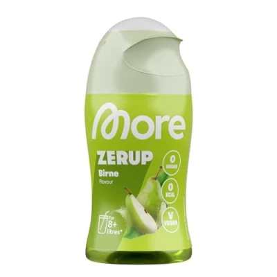 Abbildung von MORE Zerup, Birne, 65 ml, für bis zu 8 l Fertiggetränk, zuckerfreier Sirup mit echten Fruchtextrakten, vegan, zero Kalorien made in Germany