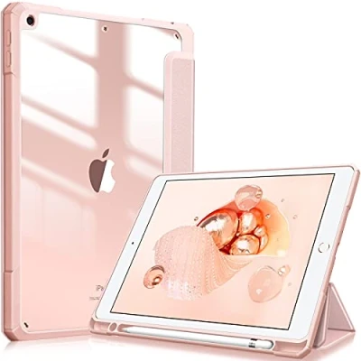 Abbildung von Fintie Hybrid Hülle für 10.2 Zoll iPad 9. Generation 2021/8. Gen 2020/7. 2019 mit Stifthalter Stoßfeste Schutzhülle transparenter Hartschale auf der Rückseite, Roségold
