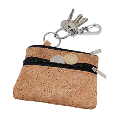 Abbildung von Boshiho Geldbörse aus Kork, umweltfreundlich, mit Reißverschluss und Schlüsselring, Beige hautfarben Größe: One Size