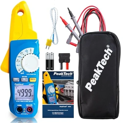Abbildung von PeakTech 4350 True RMS Stromzange 80A AC/DC, Digital Multimeter, Zangenmessgerät, Strommesszange, Autorange, 4000 Counts, Berührungsloser Spannungsmesser, Strommessgerät, Durchgangsprüfer Max 600V