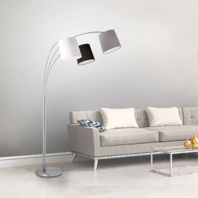 Abbildung von JUST LIGHT Stehlampe »MELVIN«, 3 flammig, Leuchtmittel E27 ohne Leuchtmittel, weiß, grau, schwarz, Kippschalter an der Stehleuchte, Metall u. Stoff
