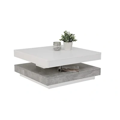 Abbildung von Apollo Couchtisch Wohnzimmertisch Andy, Quadratisch, Holzwerkstoff ,Tischplatte drehbar 360, Weiß/Beton, 67x67x35cm