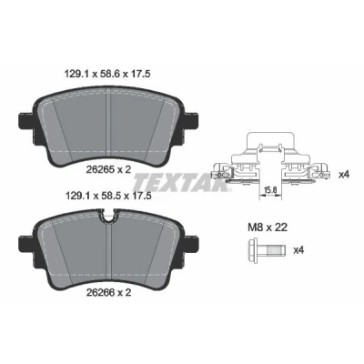 Abbildung von TEXTAR 2626503 Bremsbelagsatz nicht für Verschleißwarnanzeiger vorbereitet mit Bremssattelschrauben Zubehör AUDI: A4 B9 Avant, A5 Sportback, Q5