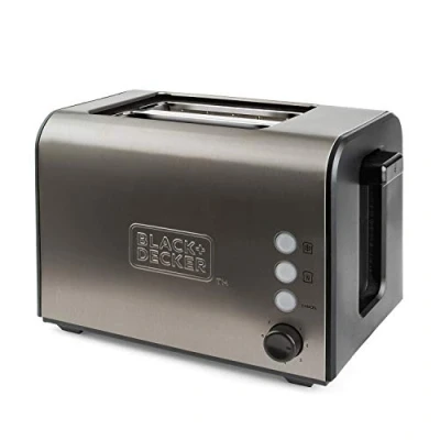 Abbildung von BLACK+DECKER BXTO900E 900W Toaster aus Edelstahl mit 2 extra breiten Schlitzen von 42x137mm, 7 Röststufen, Auto Zentriersystem, Funktionen: Stopp, Aufwärmen und Auftauen