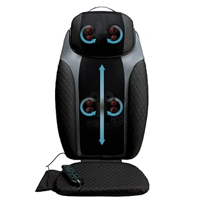 Abbildung von HoMedics 2 in 1 Shiatsu Massagesitzauflage und abnehmbares Massagekissen zwei Massagekomponenten für Rücken, Nacken, Schultern Oberschenkel mit zuschaltbarer Massage Wärmefunktion