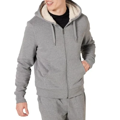 Abbildung von Amazon Essentials Herren Hoodie mit Sherpa Futter und durchgehendem Reißverschluss, Hellgrau Meliert, M