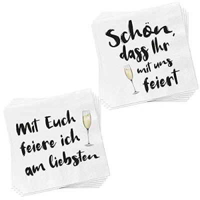 Abbildung von Servietten 40er Set │ 2 Motive Sprüche &quot;Feiern&quot; │3lagige Papierserviette 33x33cm │stoffähnlich Tuch Partyzubehör (40er Serviette &quot;Feiern&quot;)