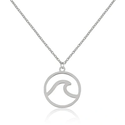 Abbildung von GD GOOD.designs EST. 2015 Damen Halskette mit rundem Wellenanhänger (45cm lang) Wave Schmuck Strandschmuck Badeschmuck silber silberne silver silberfarben Damenhalskette Damenkette