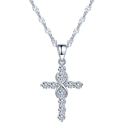 Abbildung von Yumilok 925 Sterling Silber Zirkonia Einzigartig Kreuz Unendlichkeit Zeichen Charm Anhänger Halskette Kette mit für Damen Mädchen