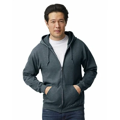 Abbildung von Gildan Unisex Kapuzensweatshirt aus Fleece mit Reißverschluss, Stil G18600 T Shirt, Dunkles Erika, XXL
