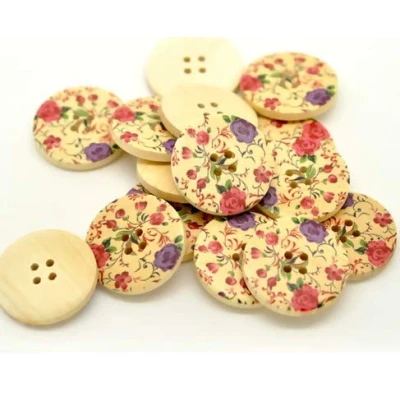 Abbildung von 15 edle Holzknöpfe Blumenmotiv 30mm rund natur 4 Loch Knopf Knöpfe Holzknopf zum annähen basteln nähen scrapbooking Jackenknöpfe Blusenknöpfe Bastelknöpfe