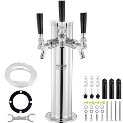 Abbildung von VEVOR Bierzapfturm mit 3 Zapfhähnen, Bierfassturm aus Edelstahl, Kegerator Turm Kit Vormontierten Schläuchen &amp; selbstschließenden Zapfhähnen für Partys, Bars, Pubs und Restaurants
