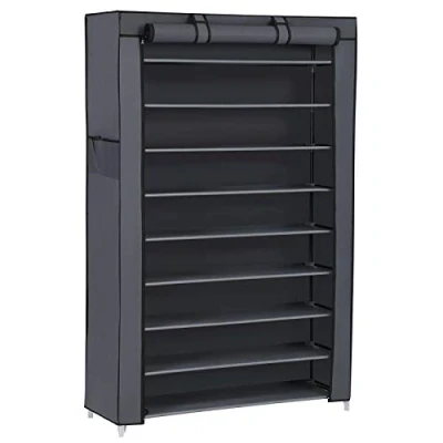 Abbildung von SONGMICS Schuhregal mit 10 Ebenen, staubdichtem Überzug, Schuhschrank, Schuhaufbewahrung, Schuhorganizer, für bis zu 40 Paar Schuhe, Wohnzimmer, Flur, 88 x 28 160 cm, grau, RXJ36G