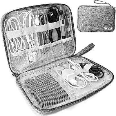 Abbildung von HCFGS Elektronische Tasche, Reisetasche, Kabel Organizer stoßfest, feuchtigkeitsabweisend, Aufbewahrung, tragbar, Zubehör für Festplatten, Kabel, Ladegerät, USB, SD Karte (grau)