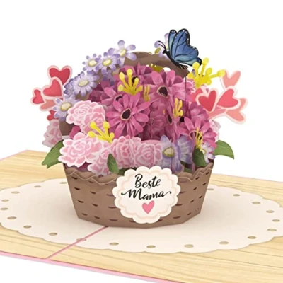 Abbildung von papercrush® Pop Up Karte beste Mama Blumenkorb 3D Geburtstagskarte mit Spruch &amp; Blumen für Mutter der Welt, Danke Herzen zum Geburtstag, Besondere Muttertagskarte