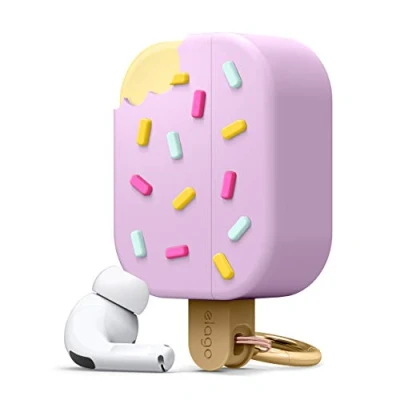 Abbildung von elago Schutzhülle für EIS mit Karabiner, kompatibel Apple AirPods Pro, schöne und niedliche Schutzhülle, 3D Design Case Cover (Blaubeere)