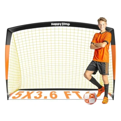 Abbildung von Happy Jump Fußballtor 3x2.2FT, 4x3FT, 5x3.6FT, 7x5FT Pop Up Fußballtraining für den Garten (5x3.6 FT Schwarz Orange) 1 PC
