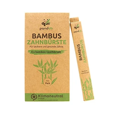 Abbildung von pandoo 4er Sparset umweltfreundliche Hand Zahnbürste Für Erwachsene und Kinder (Mittel bis Weich) Vegan, Bio, Holzfrei, BPA Frei Bamboo Toothbrush