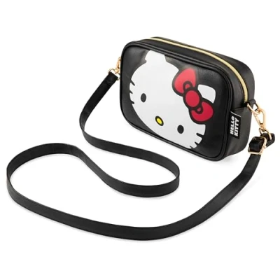 Abbildung von Hello Kitty Umhängetasche Shoulder Bag mit Abnehmbarem Gurt, Innenfach &amp; Zip Geschenke für Mädchen(Schwarz)