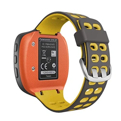 Abbildung von WIIKAI Armband Ersatzarmbänder kompatibel für Garmin Forerunner 310XT Silikon Ersatz Uhrenarmbänder.(Cyan grau orange)