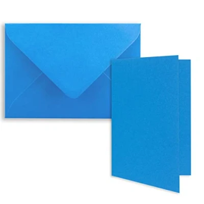 Abbildung von 25x DIN B6 Faltkarten Set mit Umschlägen in Azurblau 120 x 170 mm ideal für Einladungskarten, Hochzeit, Taufe, Kommunion, Konfirmation Marke: FarbenFroh