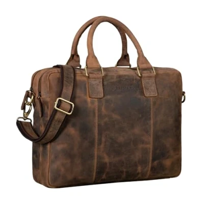 Abbildung von STILORD &#039;Zacharias&#039; Vintage Businesstasche Leder Aktentasche groß XL 15,6 Zoll Laptoptasche Schultertasche Umhängetasche aufsteckbar Echtleder, Farbe:calais braun