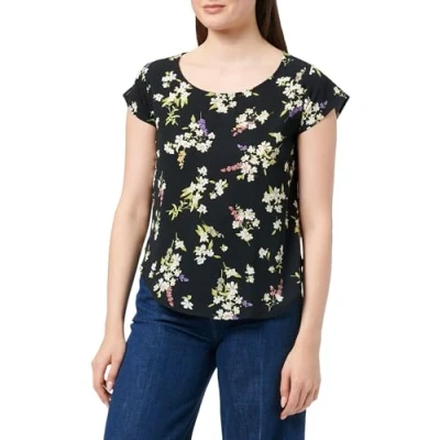 Abbildung von VERO MODA Damen VMSAKI SS Zip TOP AOP WVN GA NOOS T Shirt, Black/AOP:Svea Print, L
