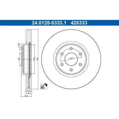 Abbildung von ATE Bremsscheibe NISSAN: NP300 Navara Pickup, RENAULT: Alaskan MERCEDES BENZ: X Class 320,0mm 28,0mm 6 114,3mm Belüftet beschichtet